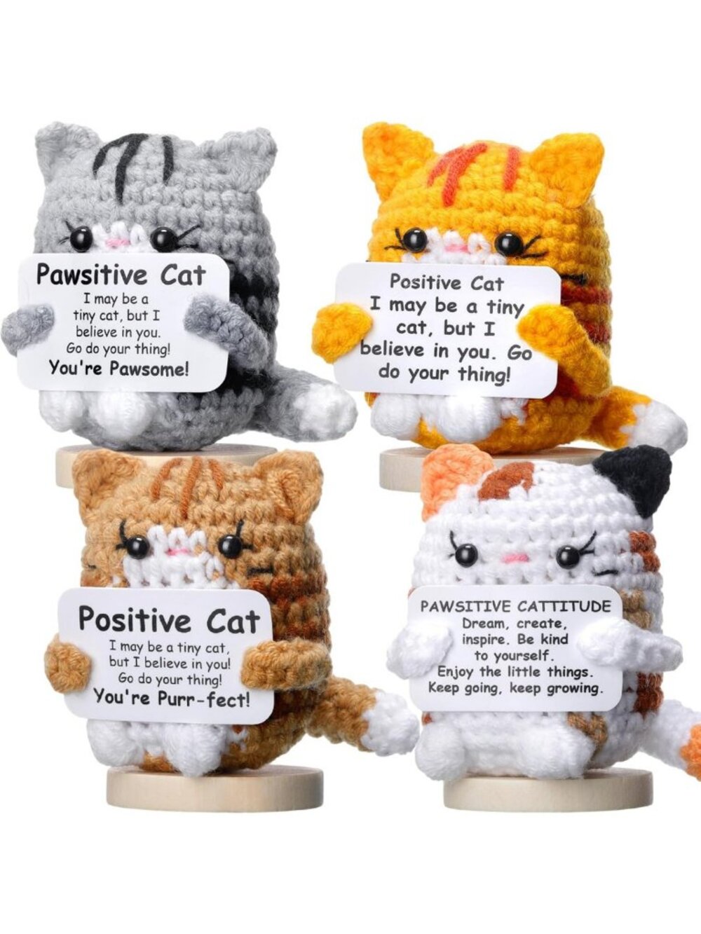 Cute Crochet Cat Gifts - 4 Pcs Mini Basket Stuffers, Knitted Animals for Desk